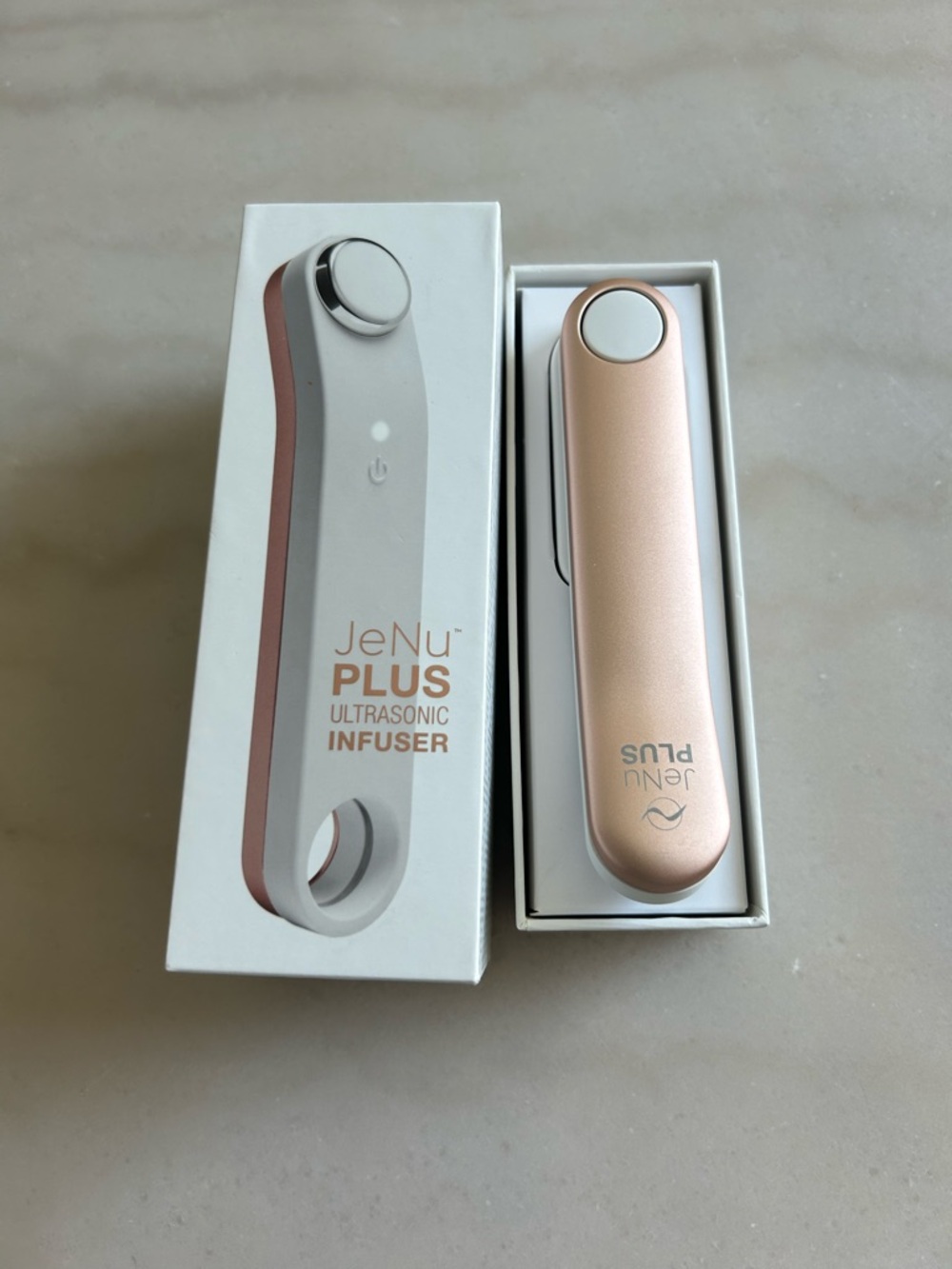 JeNu PLUS Ultrasonic Infuser Skincare Tool - Rose Gold/White with Wall Charger